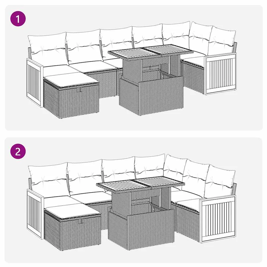 Salon de jardin 5 pcs avec coussins gris résine tressée - 13