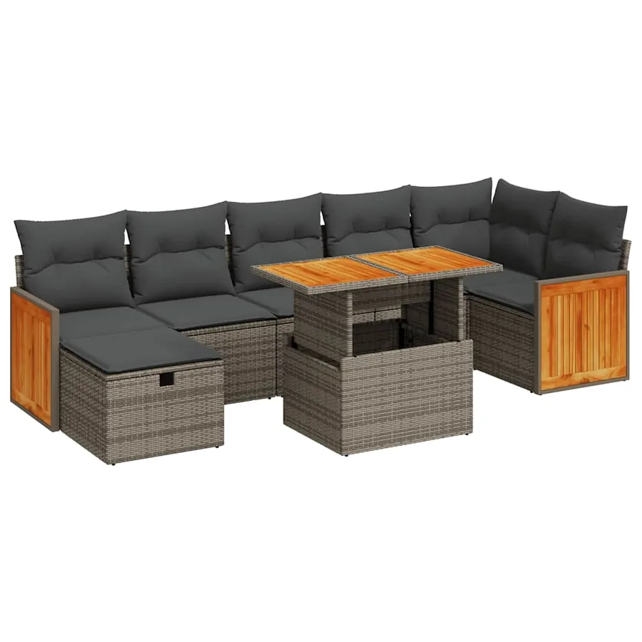 Salon de jardin 5 pcs avec coussins gris résine tressée - 2