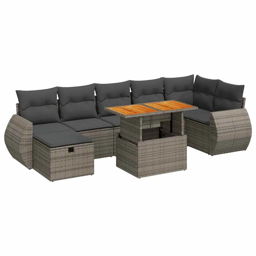 Salon de jardin 5 pcs avec coussins gris résine tressée acacia - 2