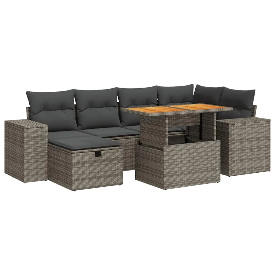 Salon de jardin avec coussins 8 pcs gris résine tressée acacia - 2