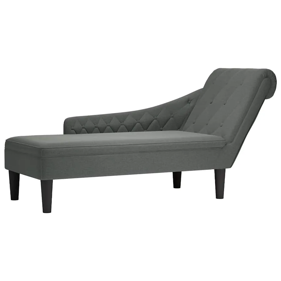 Fauteuil long avec coussin et accoudoir droit gris foncé tissu