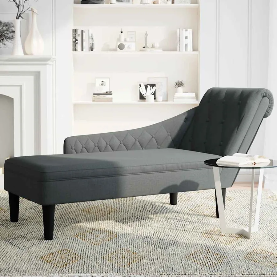 Fauteuil long avec coussin et accoudoir droit gris foncé tissu - 3