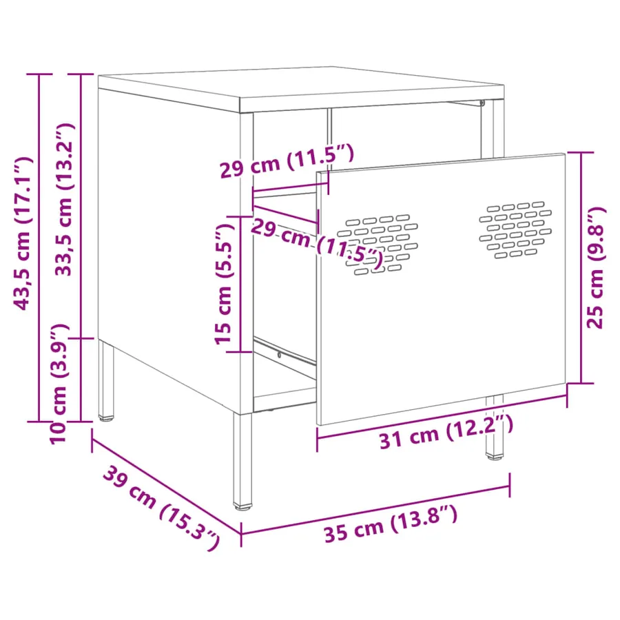Table de chevet vert olive 35x39x43,5 cm acier - 13