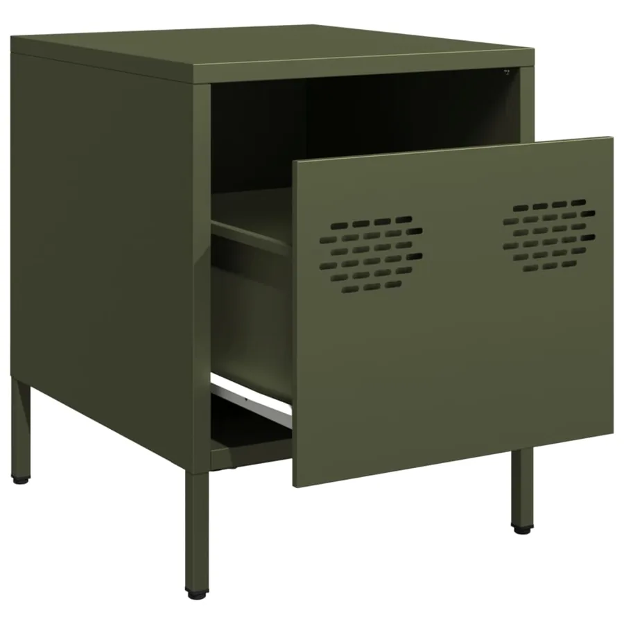 Table de chevet vert olive 35x39x43,5 cm acier - 4