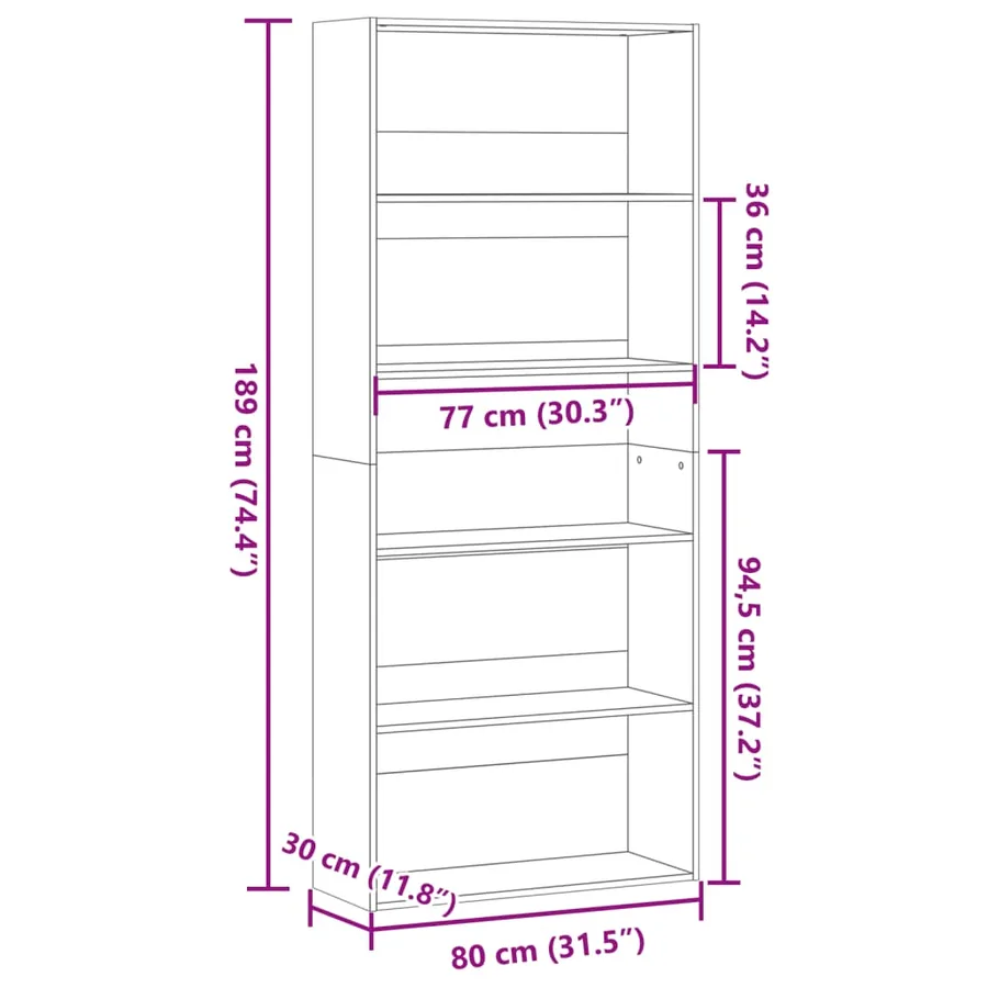 Bibliothèque blanc 80x30x189 cm bois d'ingénierie - 8