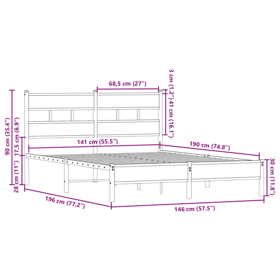 Cadre de lit sans matelas avec tête de lit 140x190 cm - 9