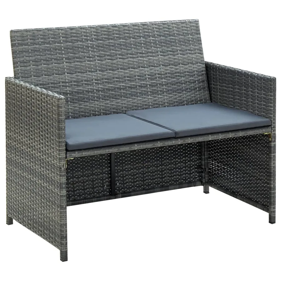 Salon de jardin 4 pcs avec coussins résine tressée gris - 2