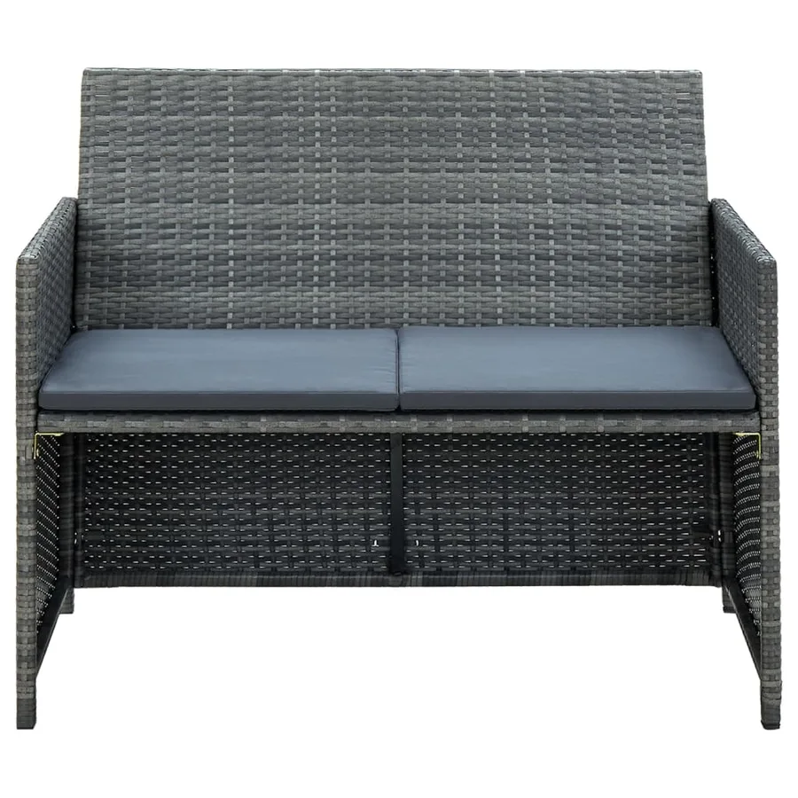 Salon de jardin 4 pcs avec coussins résine tressée gris - 3