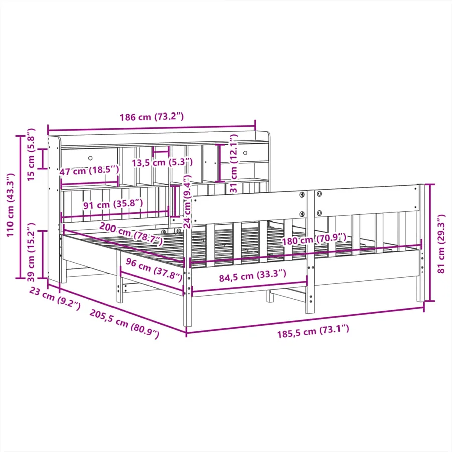 Cadre de lit sans matelas 180x200 cm bois massif de pin - 11