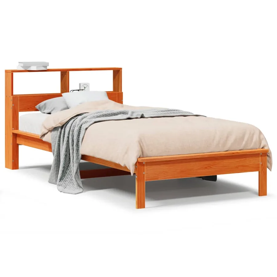 Lit bibliothèque sans matelas cire marron 100x200 cm pin massif - 2
