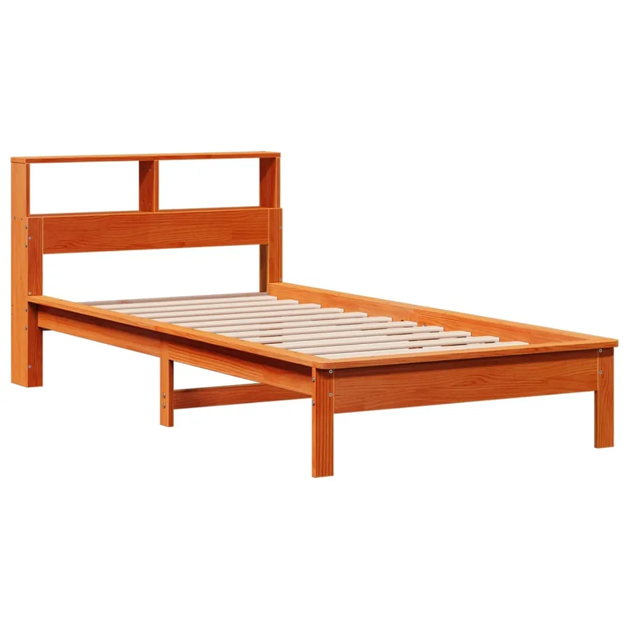 Lit bibliothèque sans matelas cire marron 100x200 cm pin massif - 3