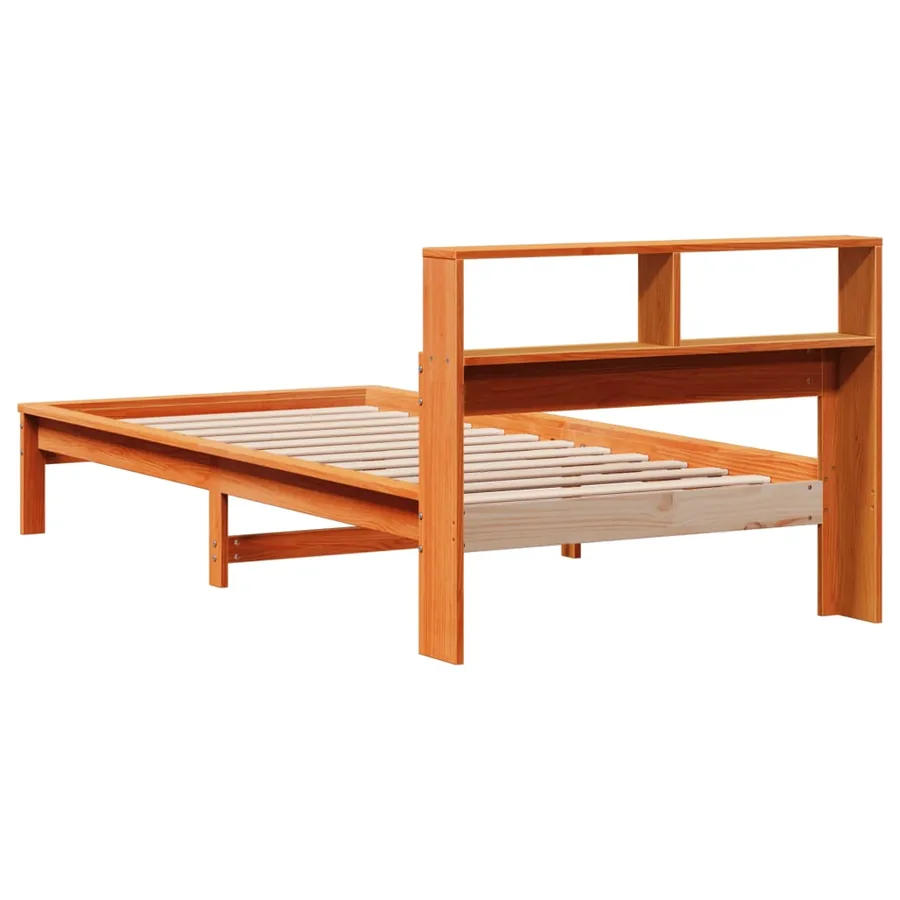 Lit bibliothèque sans matelas cire marron 100x200 cm pin massif - 6
