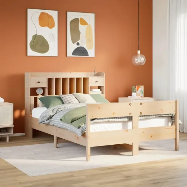 Lit bibliothèque sans matelas 140x190 cm bois de pin massif