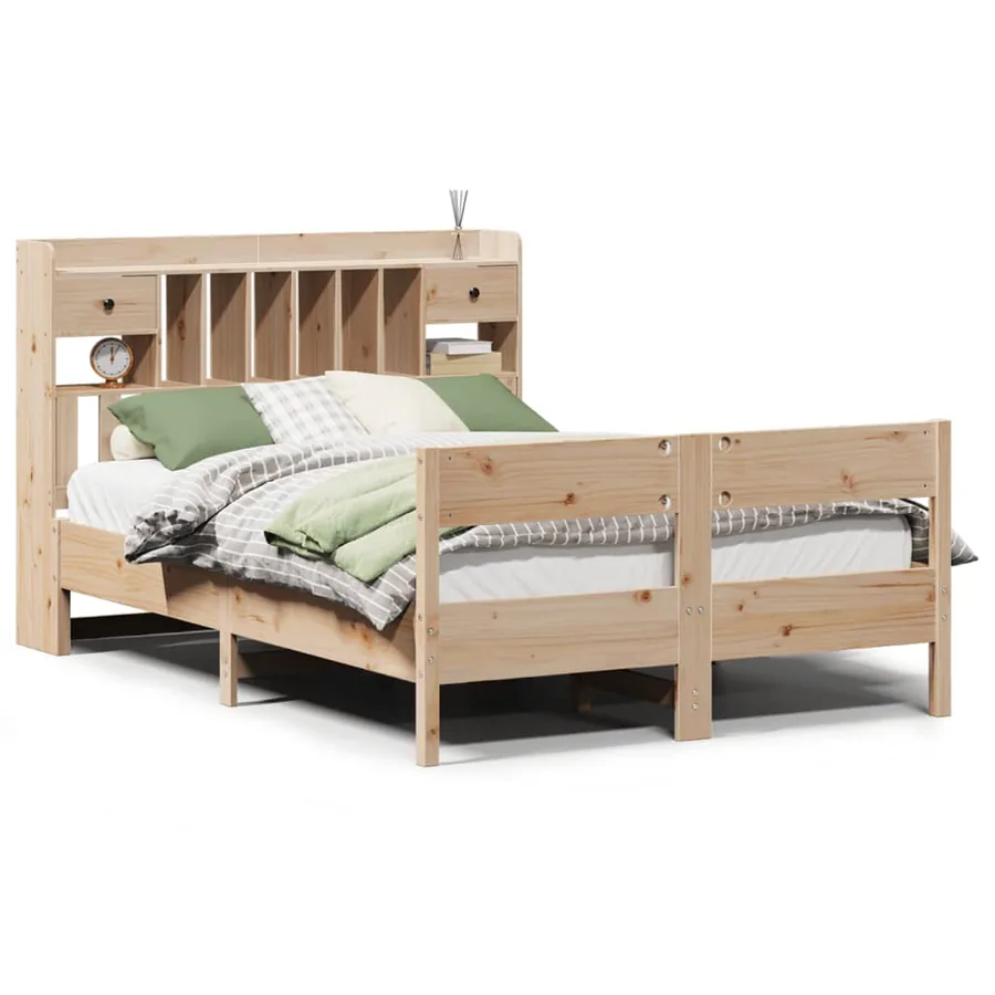 Lit bibliothèque sans matelas 140x190 cm bois de pin massif - 2