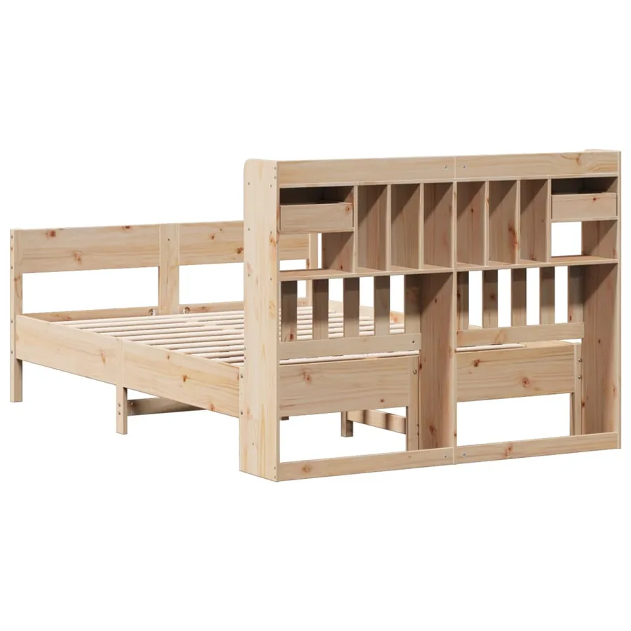 Lit bibliothèque sans matelas 140x190 cm bois de pin massif - 6