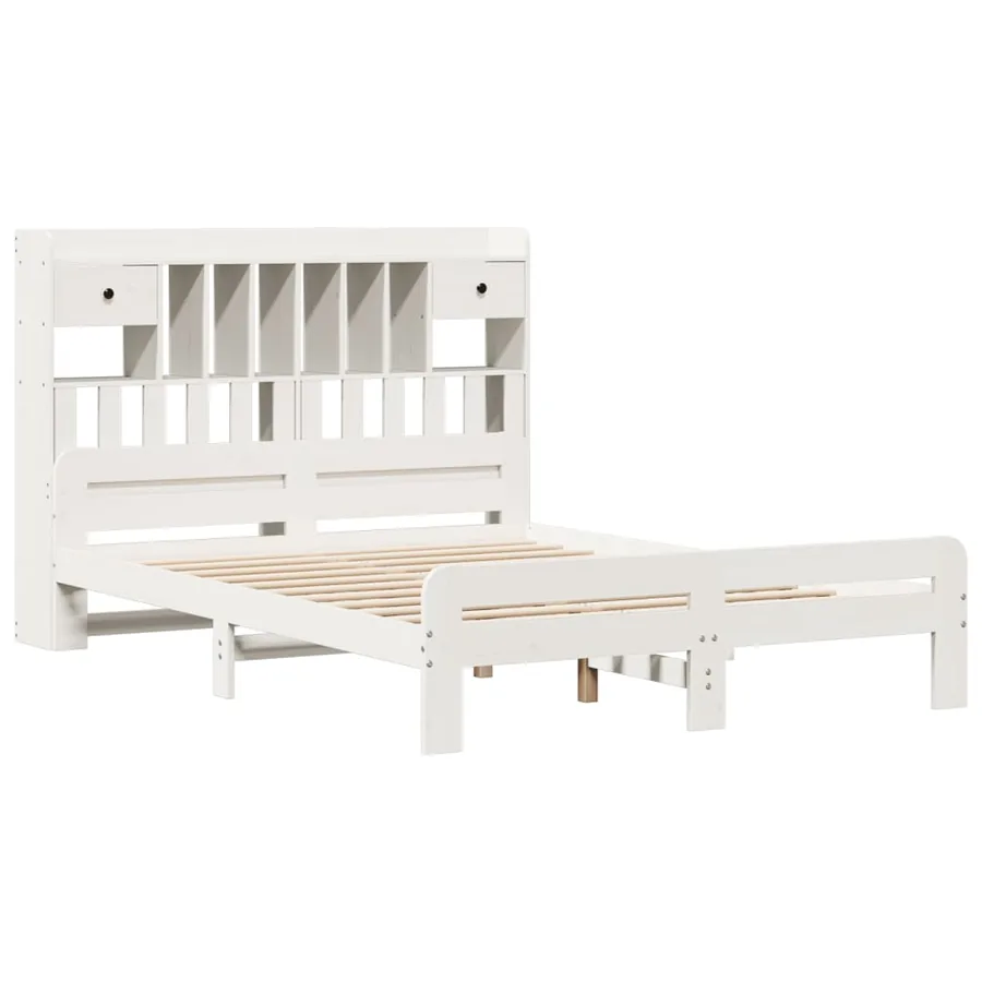 Lit bibliothèque sans matelas blanc 150x200 cm bois pin massif - 3