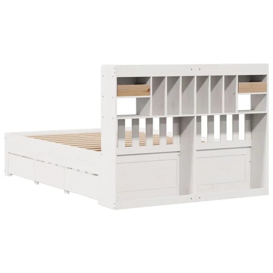 Lit bibliothèque sans matelas blanc 150x200 cm bois pin massif - 11