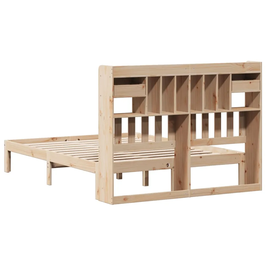 Lit bibliothèque sans matelas 140x190 cm bois de pin massif - 6