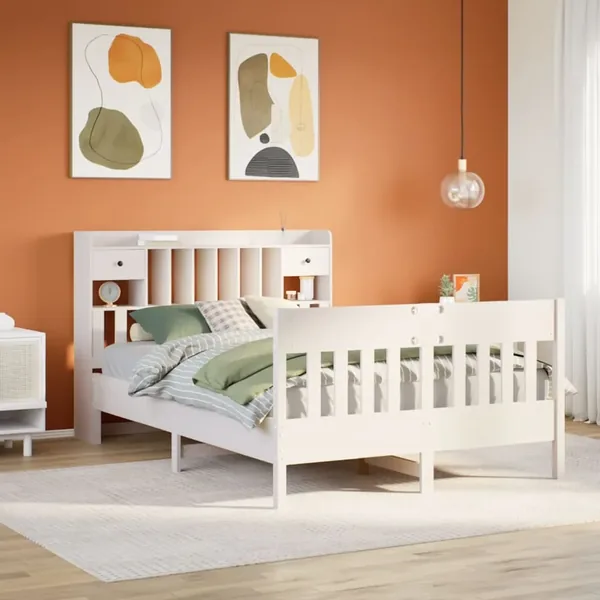 Cadre de lit sans matelas blanc 150x200 cm bois de pin massif