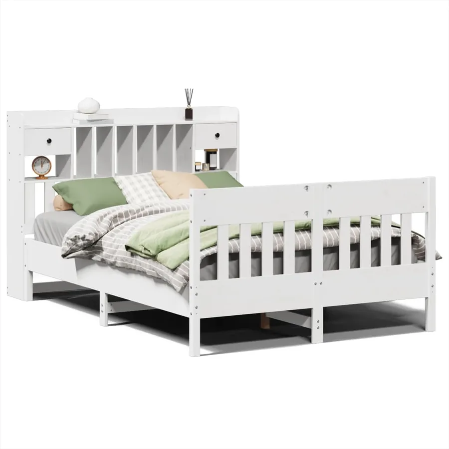 Cadre de lit sans matelas blanc 150x200 cm bois de pin massif - 2