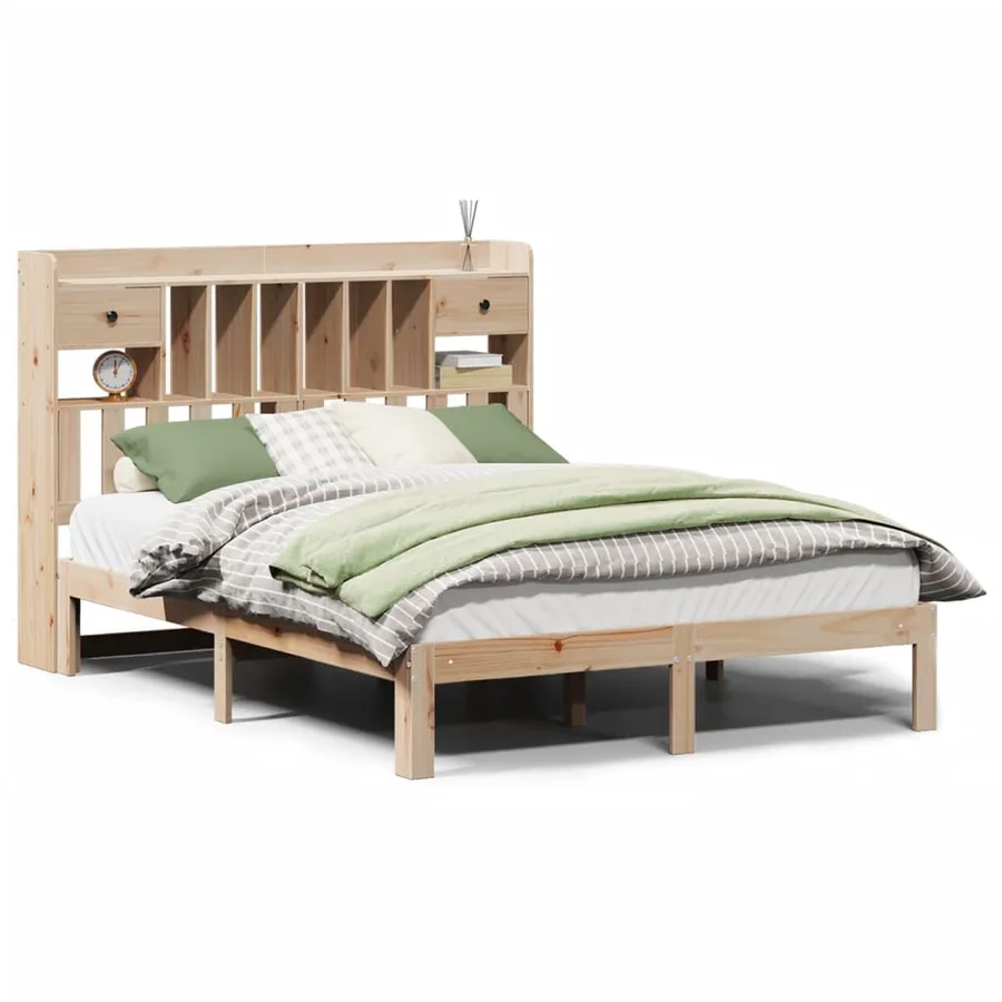 Lit bibliothèque sans matelas 140x200 cm bois massif de pin - 2