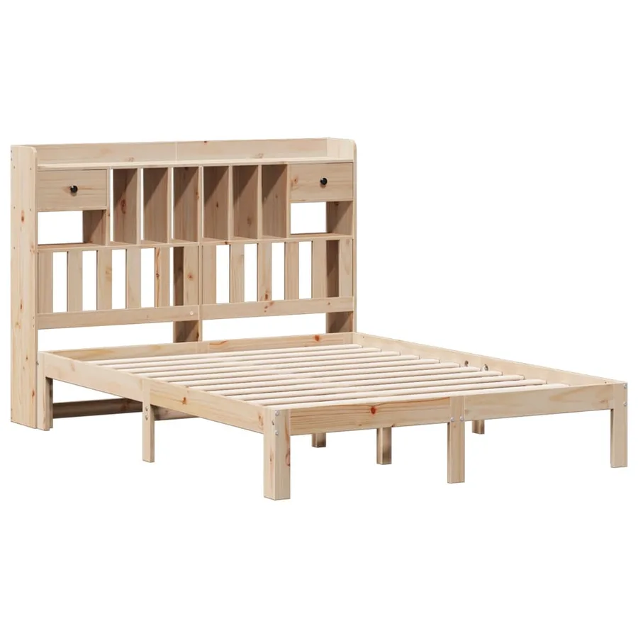 Lit bibliothèque sans matelas 140x200 cm bois massif de pin - 3
