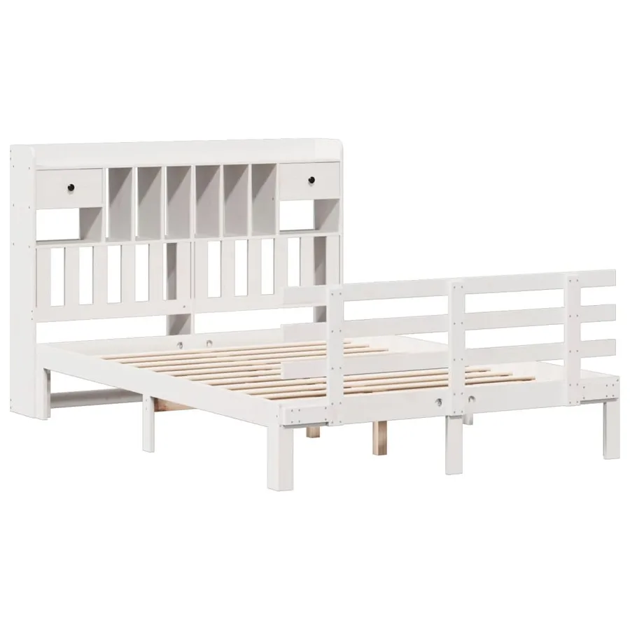 Lit bibliothèque sans matelas blanc 150x200 cm bois pin massif - 3