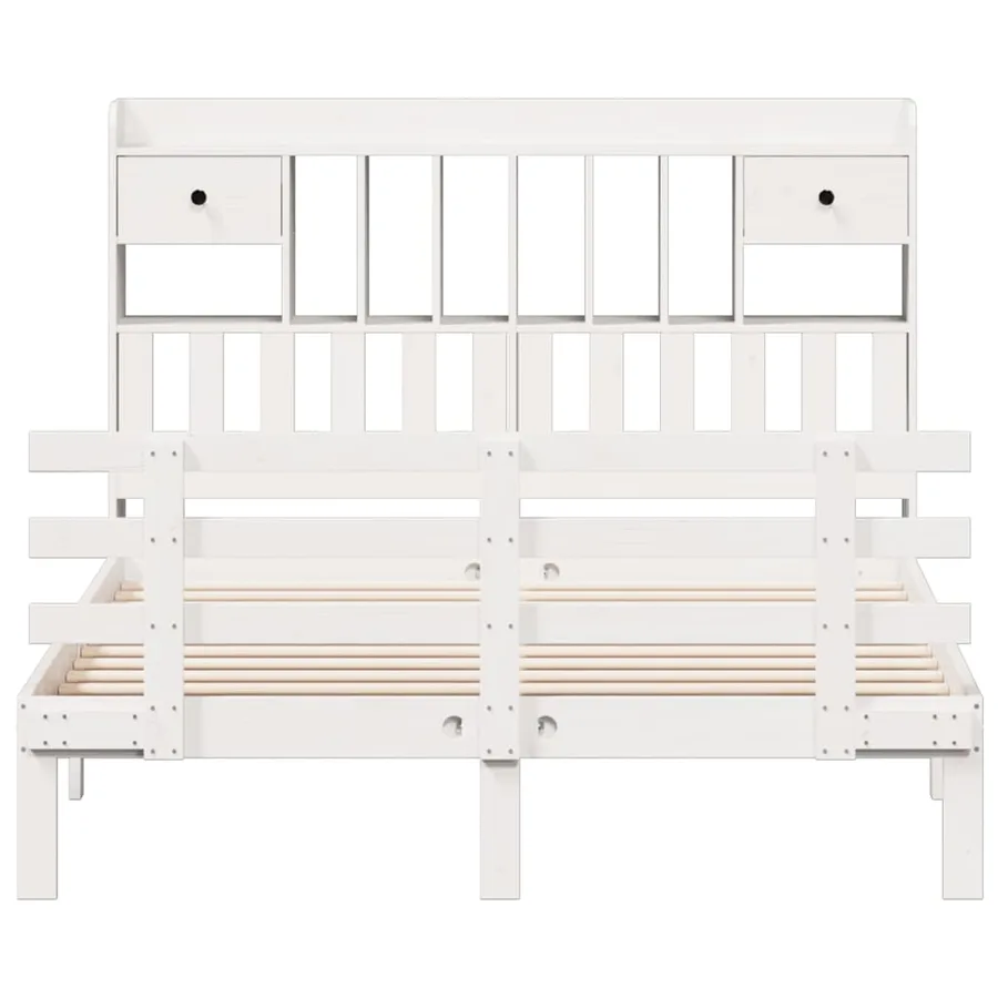 Lit bibliothèque sans matelas blanc 150x200 cm bois pin massif - 4
