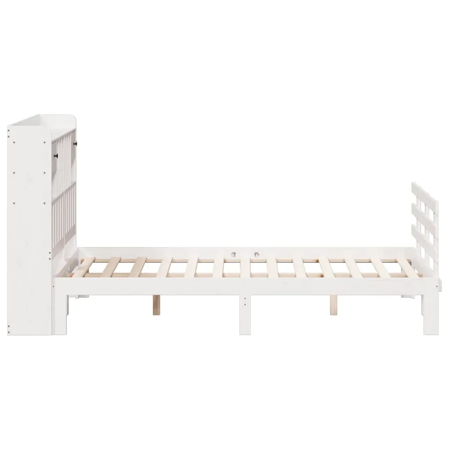 Lit bibliothèque sans matelas blanc 150x200 cm bois pin massif - 5