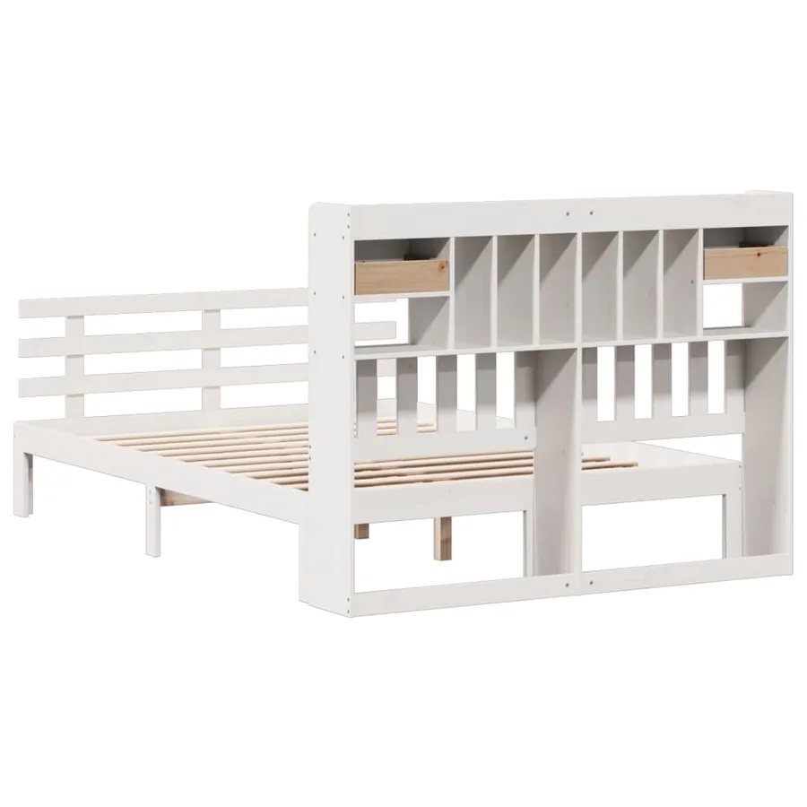 Lit bibliothèque sans matelas blanc 150x200 cm bois pin massif - 6