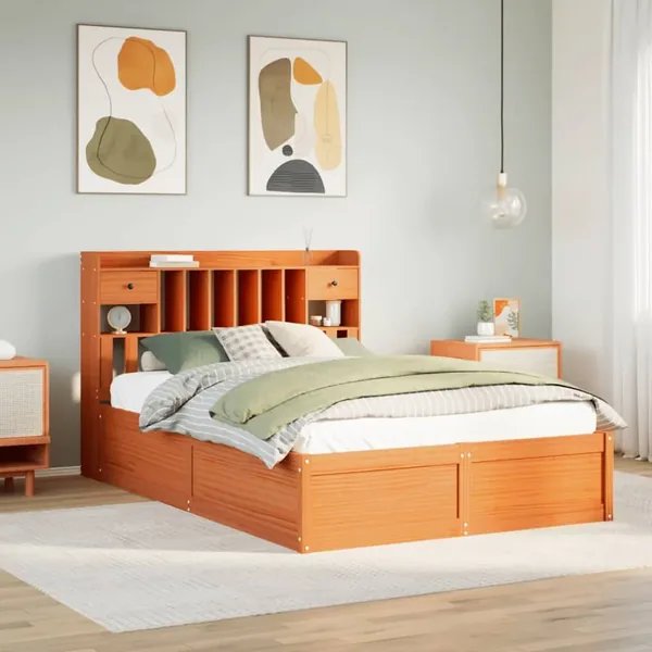 Cadre de lit sans matelas cire marron 160x200cm bois pin massif