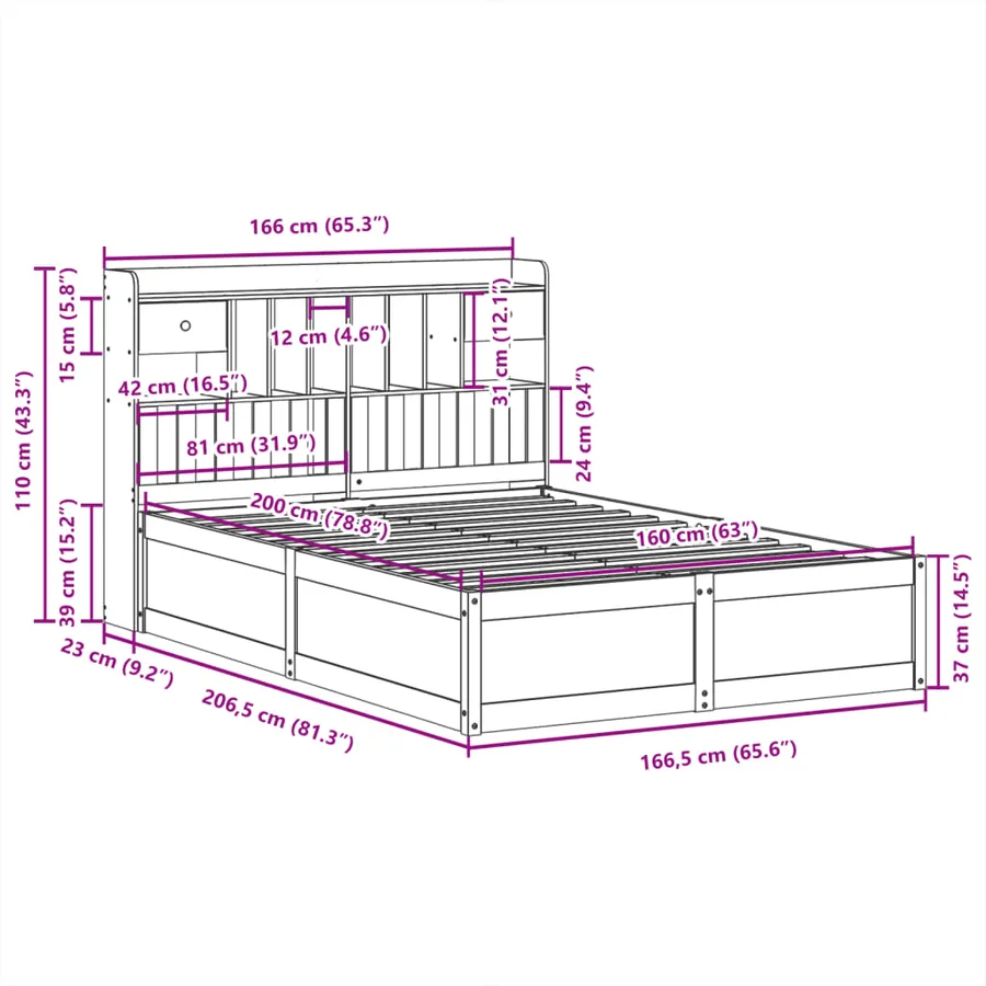 Cadre de lit sans matelas cire marron 160x200cm bois pin massif - 11