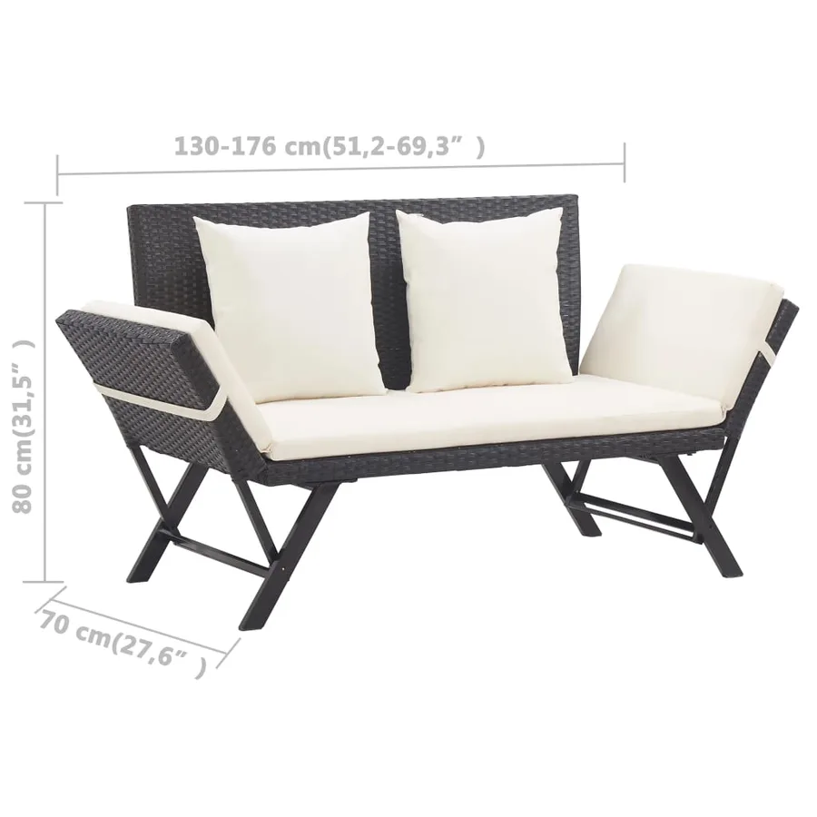 Banc de jardin avec coussins 176 cm Noir Résine tressée - 10