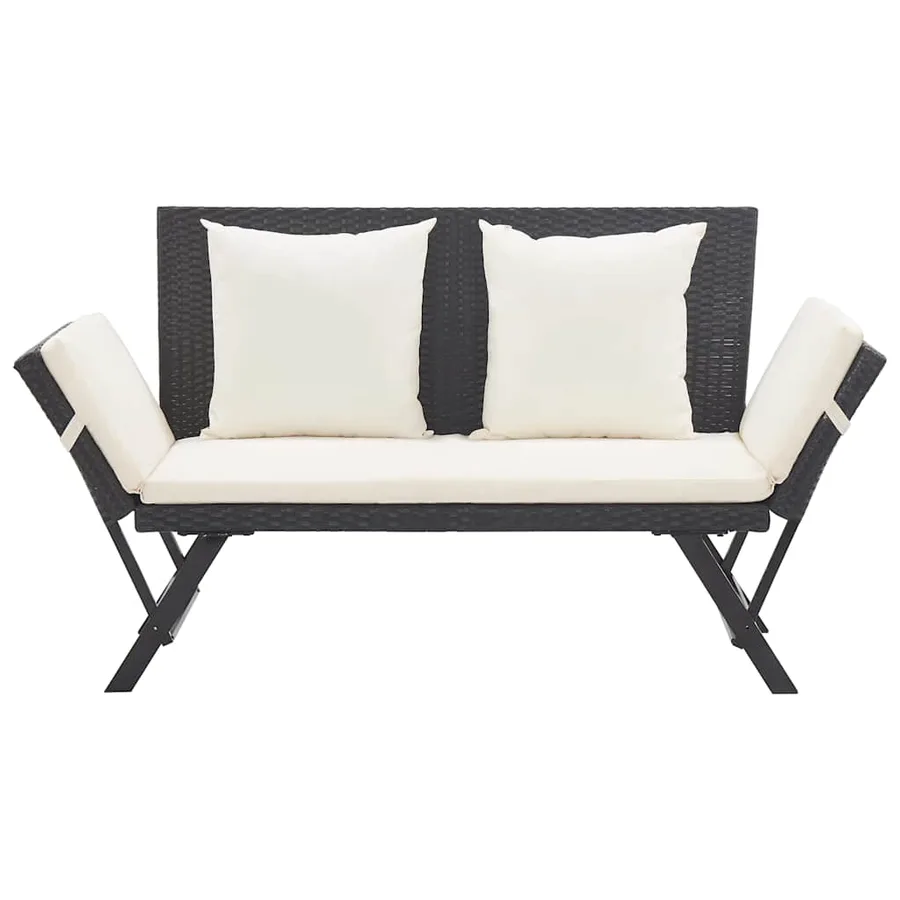 Banc de jardin avec coussins 176 cm Noir Résine tressée - 2