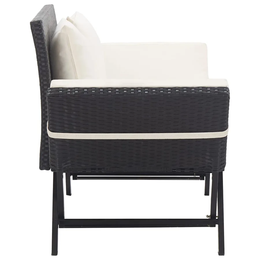 Banc de jardin avec coussins 176 cm Noir Résine tressée - 3