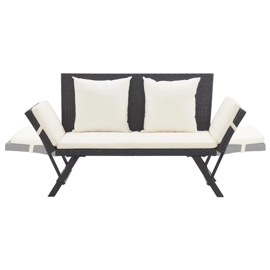 Banc de jardin avec coussins 176 cm Noir Résine tressée - 5