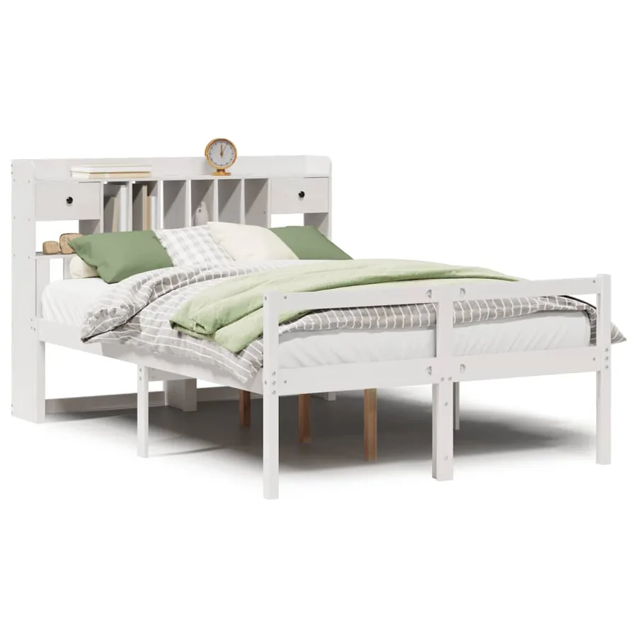 Lit bibliothèque sans matelas blanc 140x200 cm bois pin massif - 2
