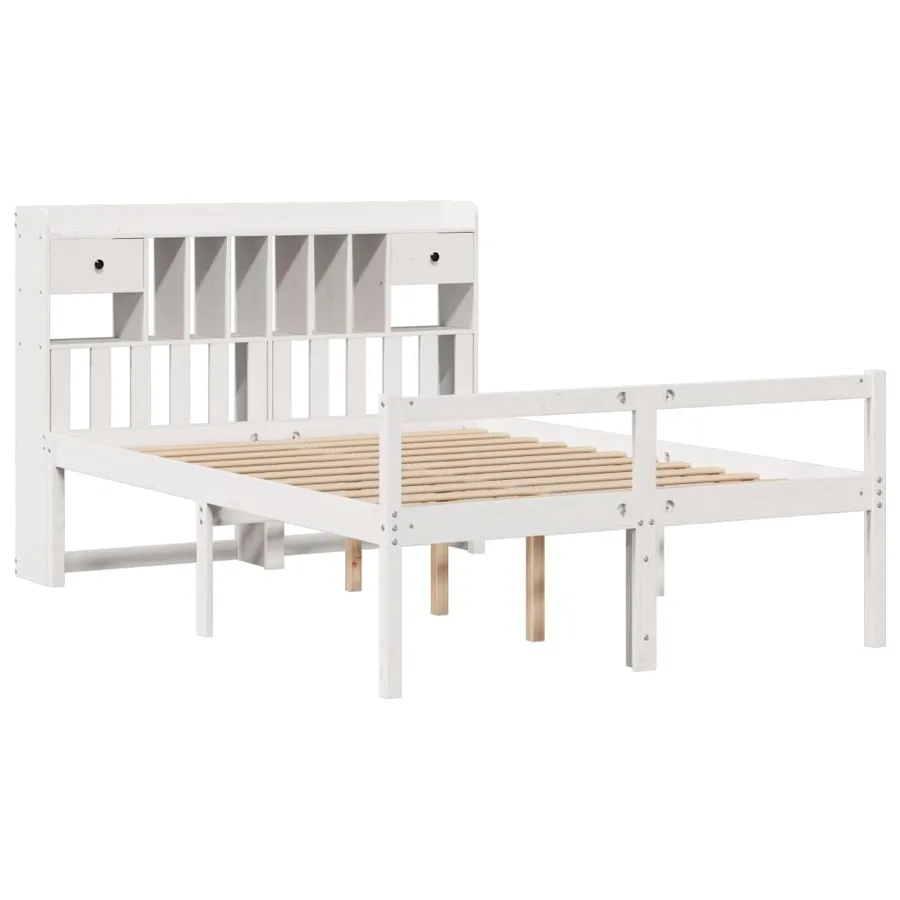 Lit bibliothèque sans matelas blanc 140x200 cm bois pin massif - 3