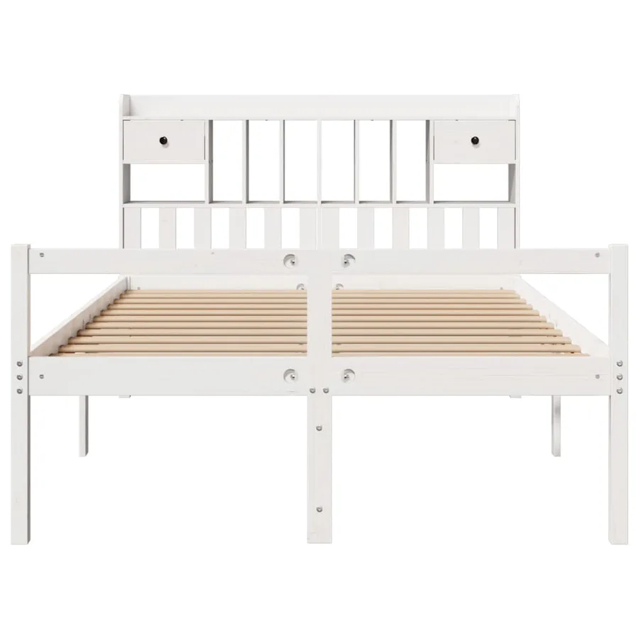 Lit bibliothèque sans matelas blanc 140x200 cm bois pin massif - 4