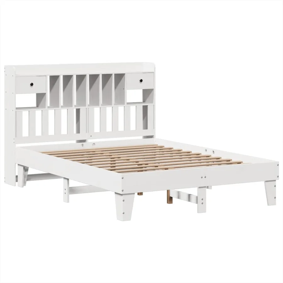 Cadre de lit sans matelas blanc 140x190 cm bois de pin massif - 3