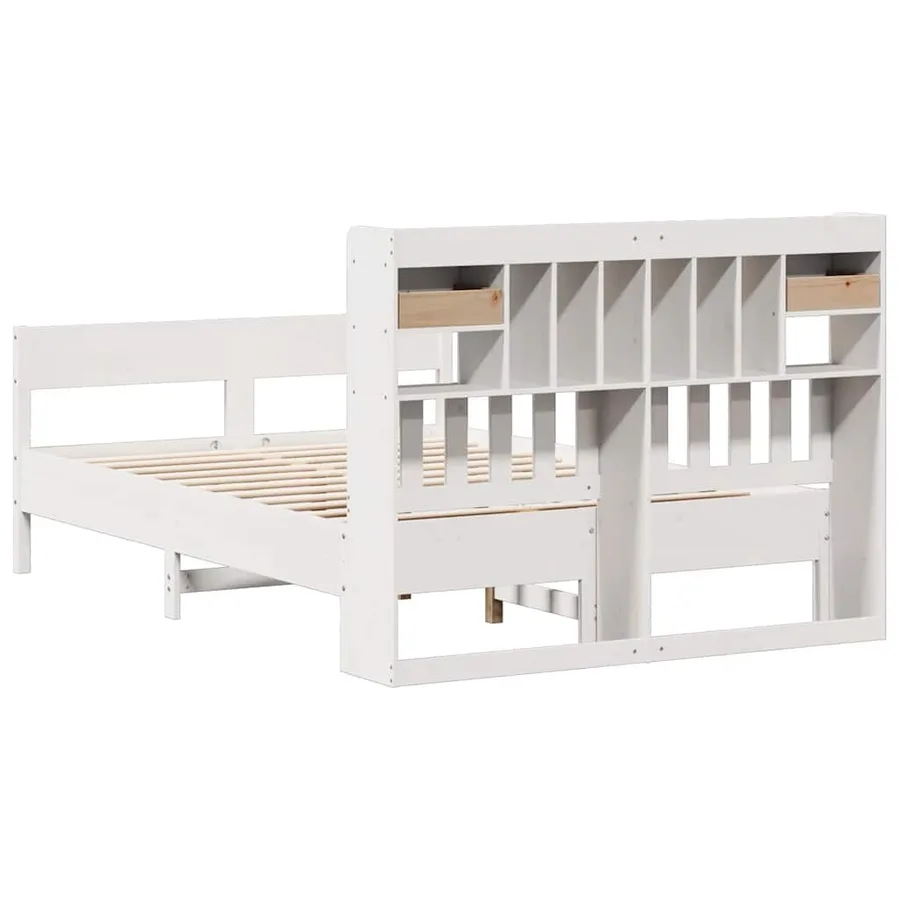 Lit bibliothèque sans matelas blanc 140x200 cm bois pin massif - 6