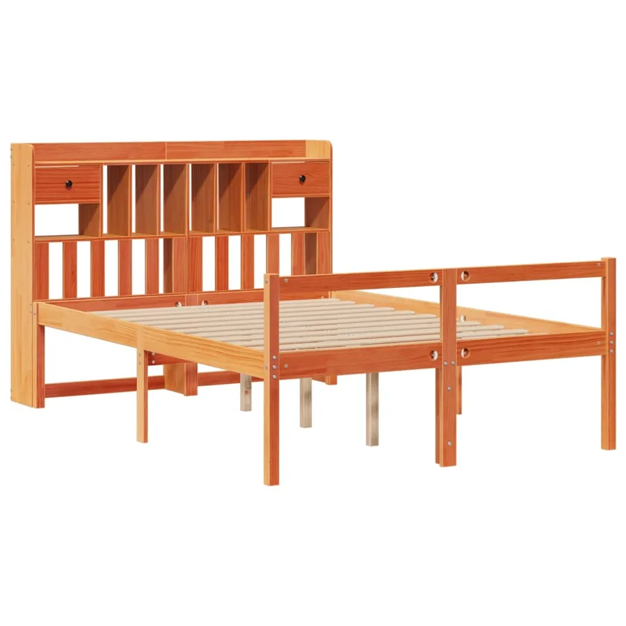 Lit bibliothèque sans matelas cire marron 160x200 cm pin massif - 3