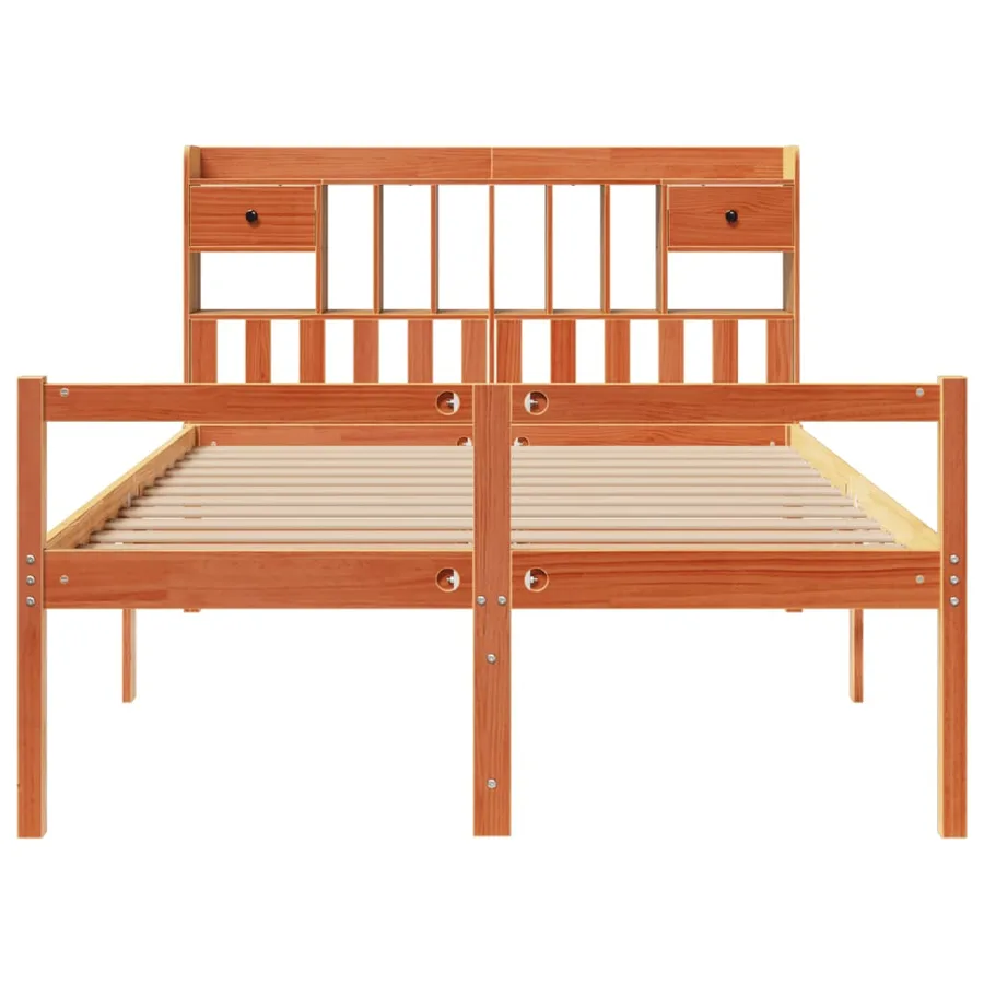 Lit bibliothèque sans matelas cire marron 160x200 cm pin massif - 4