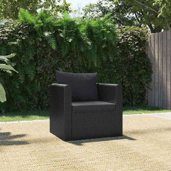 Armchair with cushions Poly rattan Black