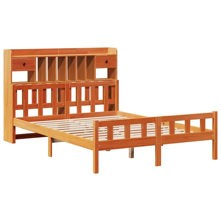 Lit bibliothèque sans matelas cire marron 150x200 cm pin massif - 3