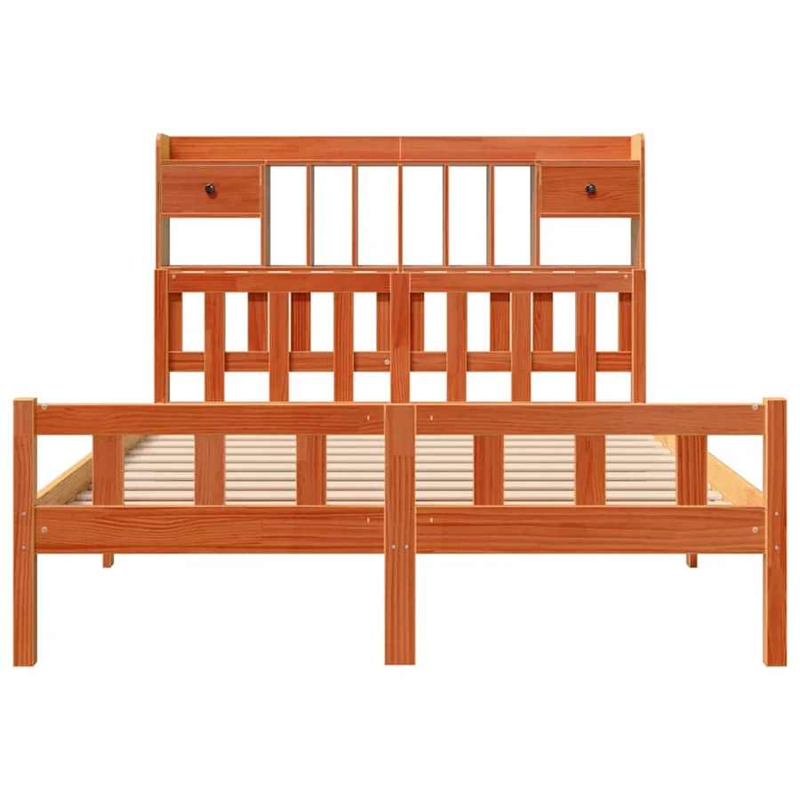 Lit bibliothèque sans matelas cire marron 150x200 cm pin massif - 4