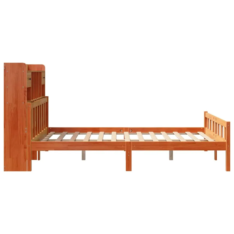 Lit bibliothèque sans matelas cire marron 150x200 cm pin massif - 5