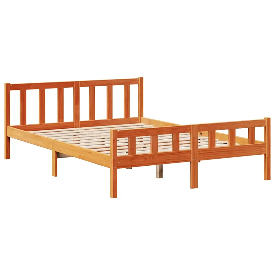 Lit bibliothèque sans matelas cire marron 150x200 cm pin massif - 8