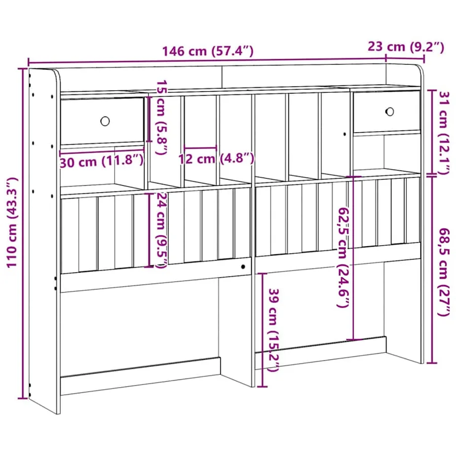 Tête de lit avec rangement cire marron 140cm bois massif de pin - 10