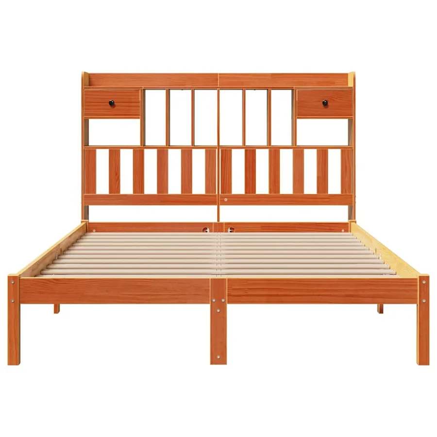 Lit bibliothèque sans matelas cire marron 140x190 cm pin massif - 4